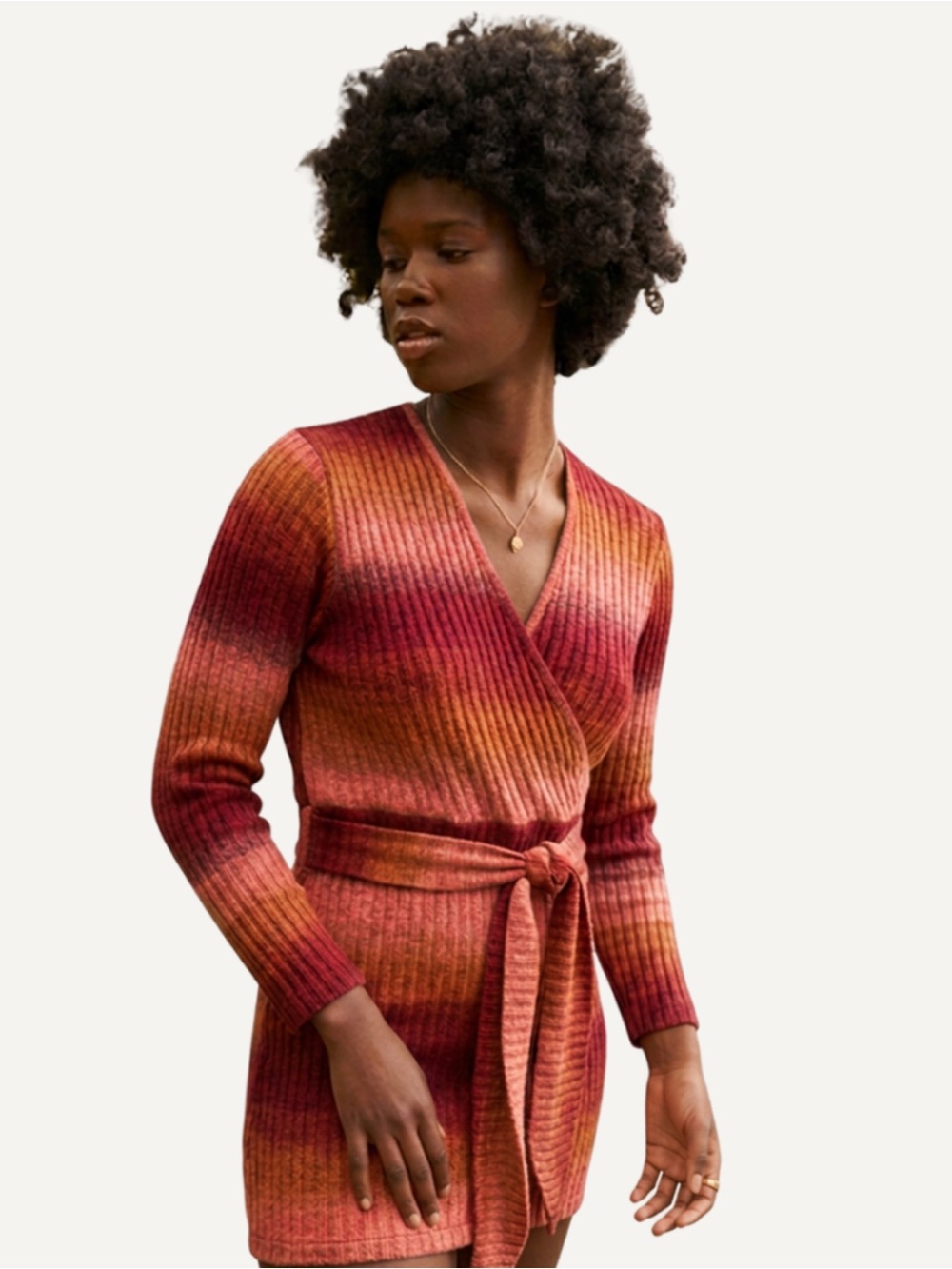 SAYLOR HARMONIA Spacedye Stripe Midi Dress in Tequila Sunrise